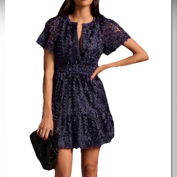 Anthropologie The Somerset Mini Navy Floral Appliqué Edition Dress Women’s 1X - Picture 2 of 15